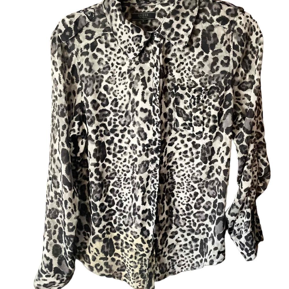 Guess Long Sleeve Leopard Print Button-Down Blous… - image 1
